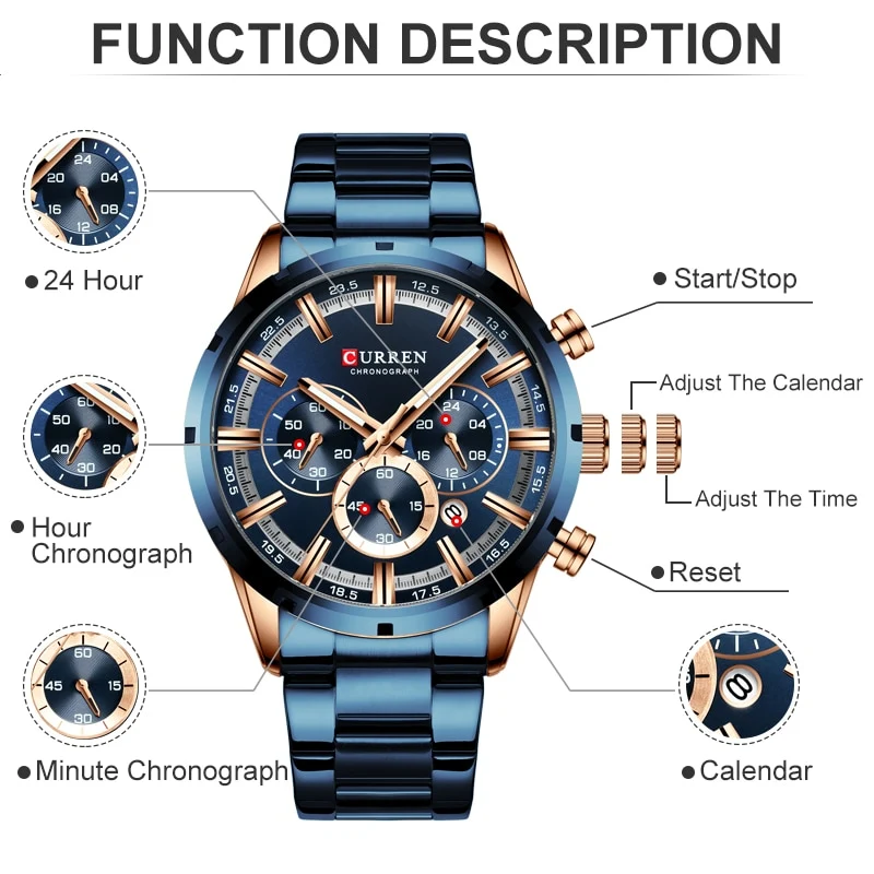 Herren Armbanduhr Silber Schwarz Edelstahl Fashion Luxus Chronograph Business