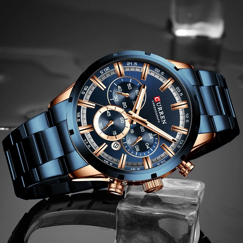 Herren Armbanduhr Silber Schwarz Edelstahl Fashion Luxus Chronograph Business