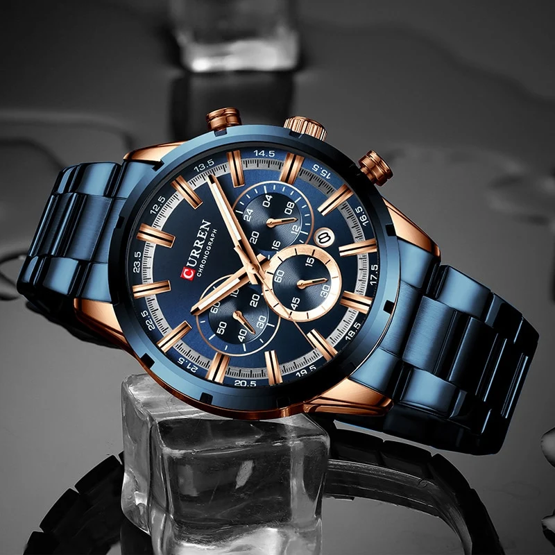 Herren Armbanduhr Silber Schwarz Edelstahl Fashion Luxus Chronograph Business