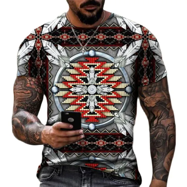 Herren Fashion Indian Stil 3D T-Shirt Rundhals Unisex Sommer Streetwear