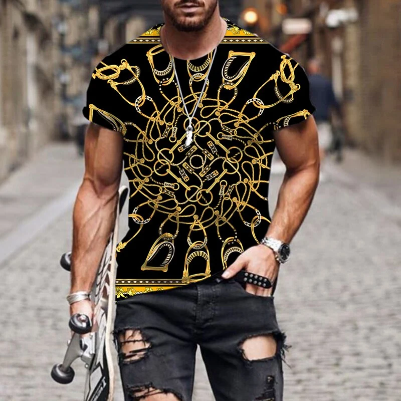 Herren Fashion Barock Stil 3D T-Shirt Rundhals Unisex Sommer Streetwear
