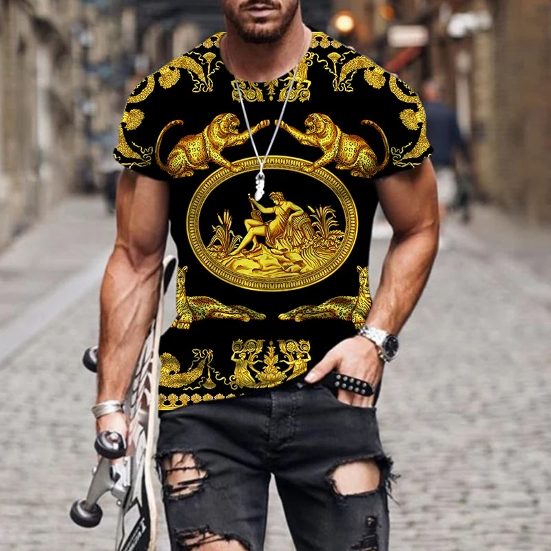 Herren Fashion Barock Stil 3D T-Shirt Rundhals Unisex Sommer Streetwear