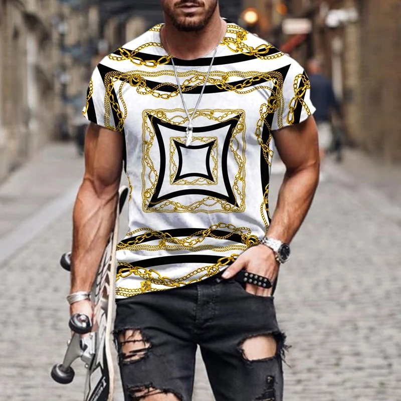 Herren Fashion Barock Stil 3D T-Shirt Rundhals Unisex Sommer Streetwear