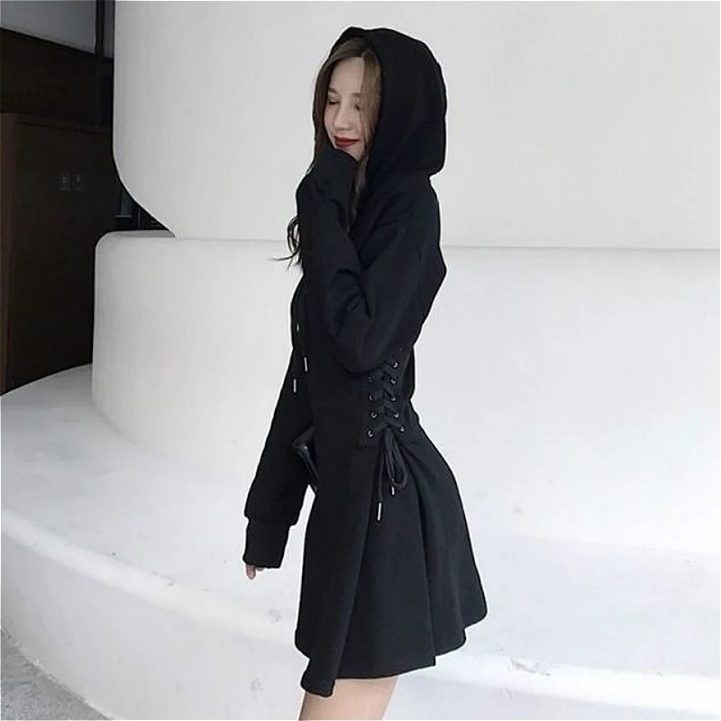 Frauen Langarm Minikleid Kapuzenpullover Kleid Hoodie Sweatshirt Sweatkleid