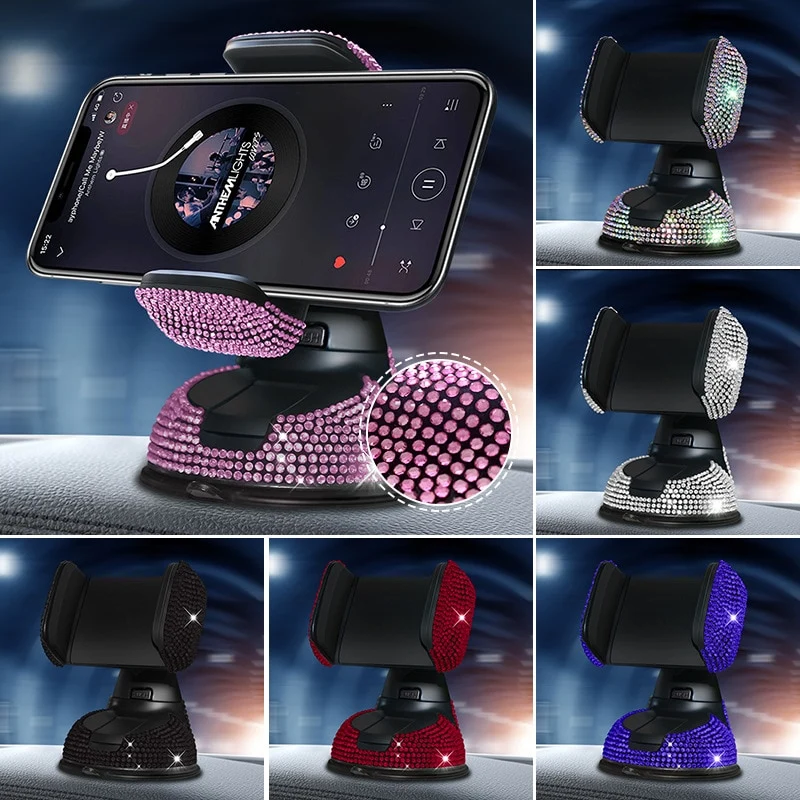 Diamantbesetzter Auto-Handyhalter Kristall-Luftauslass Handy-Ständer Armaturenbrett Auto-Navigation Saugnapf-Regal Frauen