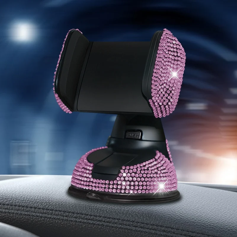 Diamantbesetzter Auto-Handyhalter Kristall-Luftauslass Handy-Ständer Armaturenbrett Auto-Navigation Saugnapf-Regal Frauen