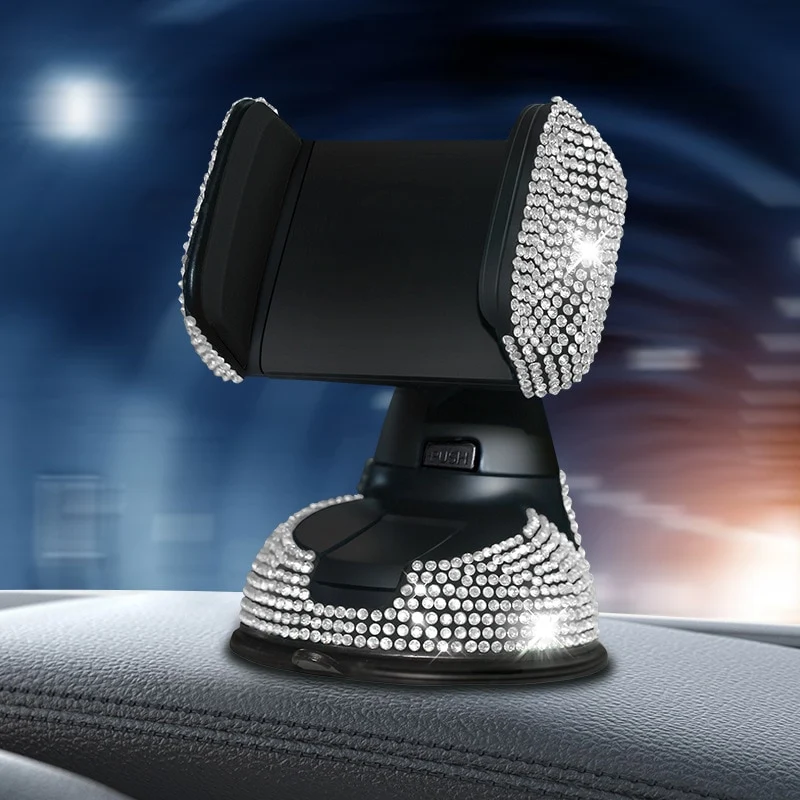 Diamantbesetzter Auto-Handyhalter Kristall-Luftauslass Handy-Ständer Armaturenbrett Auto-Navigation Saugnapf-Regal Frauen