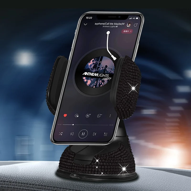 Diamantbesetzter Auto-Handyhalter Kristall-Luftauslass Handy-Ständer Armaturenbrett Auto-Navigation Saugnapf-Regal Frauen