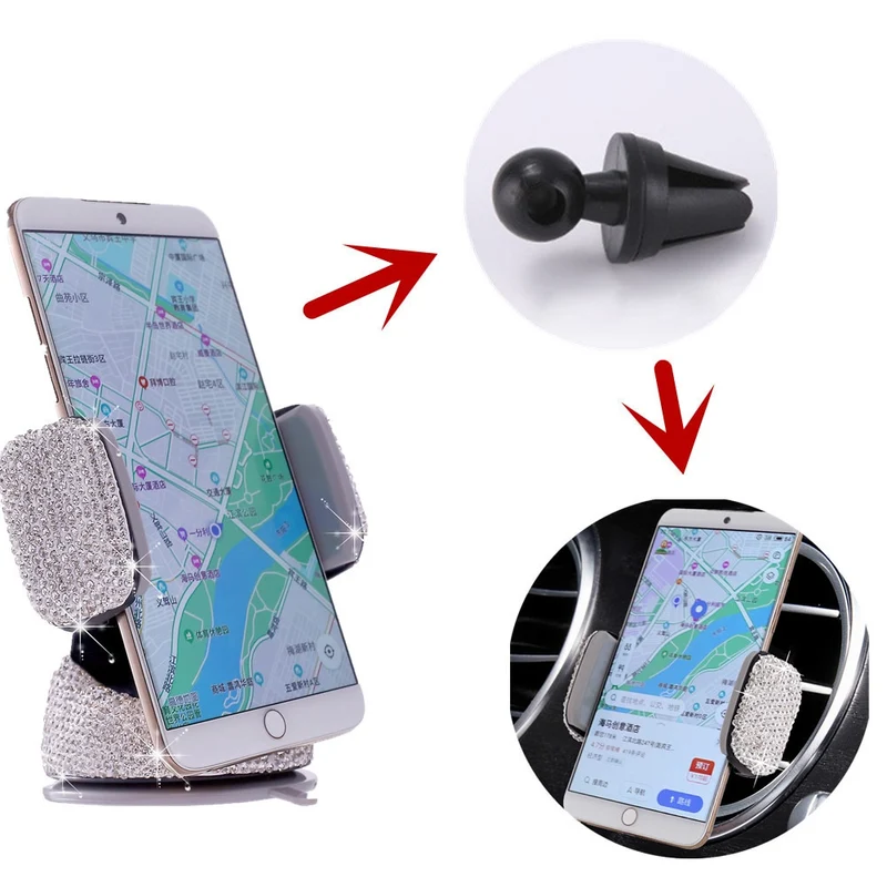 Diamantbesetzter Auto-Handyhalter Kristall-Luftauslass Handy-Ständer Armaturenbrett Auto-Navigation Saugnapf-Regal Frauen
