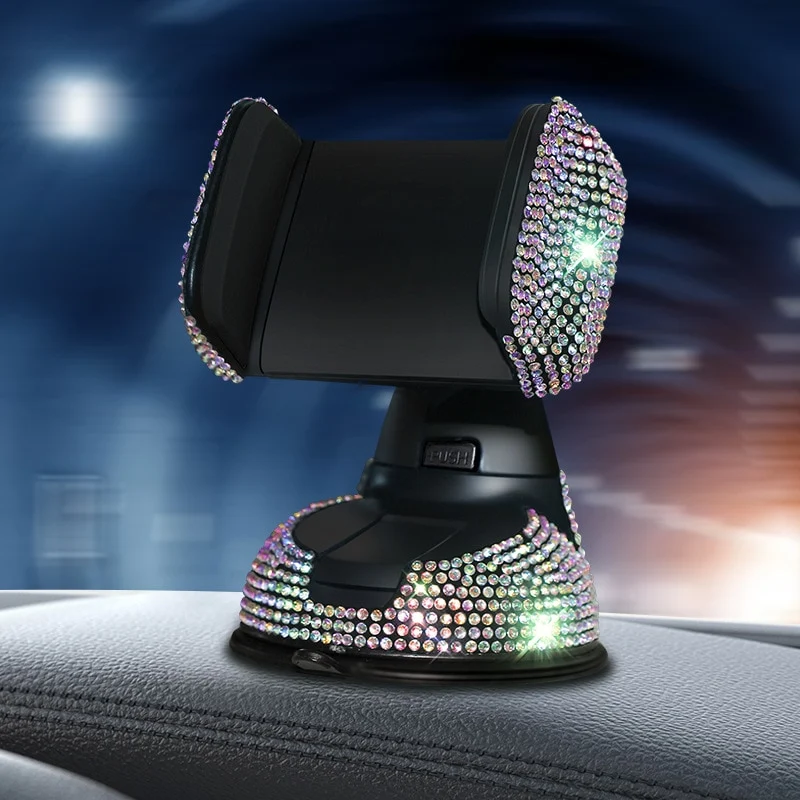 Diamantbesetzter Auto-Handyhalter Kristall-Luftauslass Handy-Ständer Armaturenbrett Auto-Navigation Saugnapf-Regal Frauen