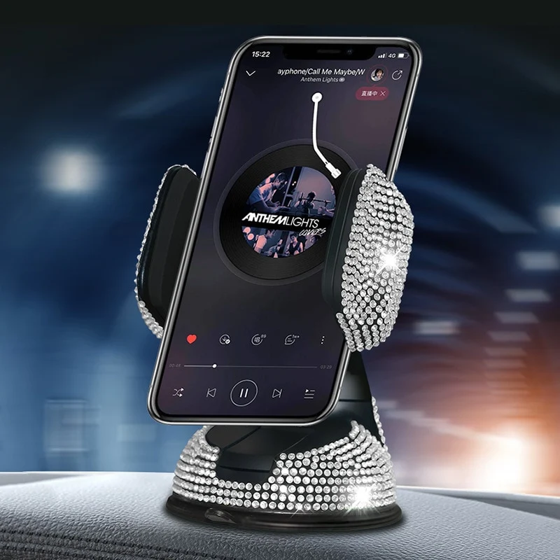 Diamantbesetzter Auto-Handyhalter Kristall-Luftauslass Handy-Ständer Armaturenbrett Auto-Navigation Saugnapf-Regal Frauen