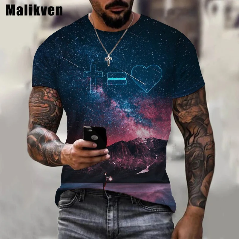 Herren Jesus Christus Kreuz 3D T-Shirt Rundhals Unisex Sommer Streetwear