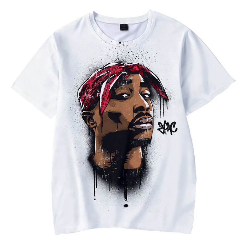 Herren 2Pac Tupac 3D T-Shirt Rundhals Unisex Sommer Streetwear Rapper