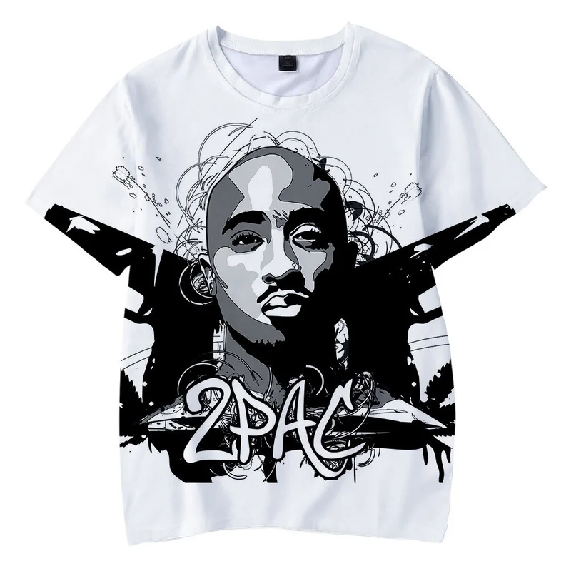 Herren 2Pac Tupac 3D T-Shirt Rundhals Unisex Sommer Streetwear Rapper