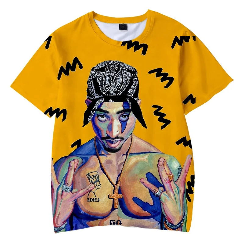 Herren 2Pac Tupac 3D T-Shirt Rundhals Unisex Sommer Streetwear Rapper