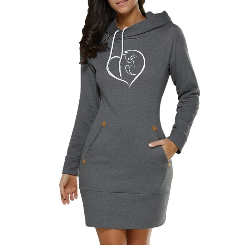 Dame Kapuzenpullover Minikleid Hoodie Sweatshirt Longtops Tunika Jumper Kleider Streetwear