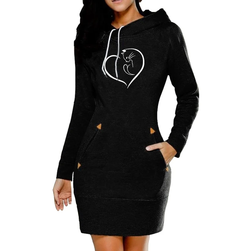 Dame Kapuzenpullover Minikleid Hoodie Sweatshirt Longtops Tunika Jumper Kleider Streetwear
