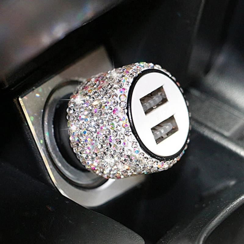 Dual USB Auto Zigarettenanzünder Auto Ladegerät Adapter Strass Kristall Ladegerät USB Stecker Bling Auto Zubehör für iPhone Xiaomi