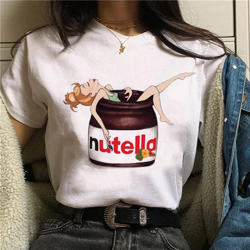 Damen Sommer Top 3D Nutella T-Shirt Rundhals Streetwear lockeres Damentop