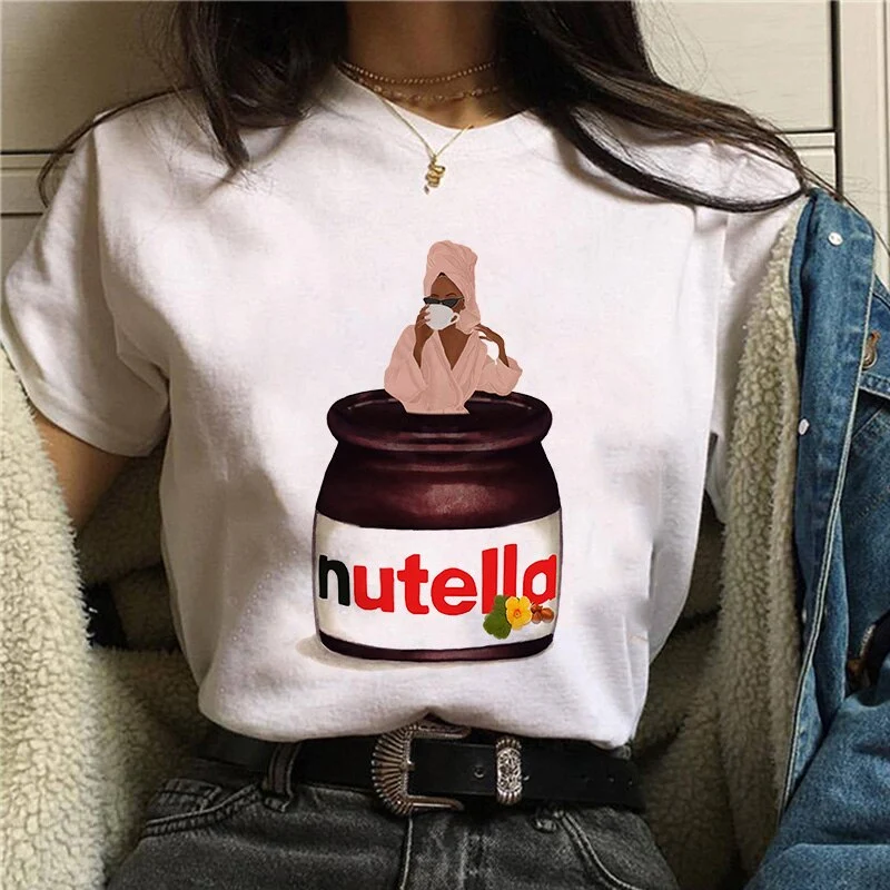 Damen Sommer Top 3D Nutella T-Shirt Rundhals Streetwear lockeres Damentop