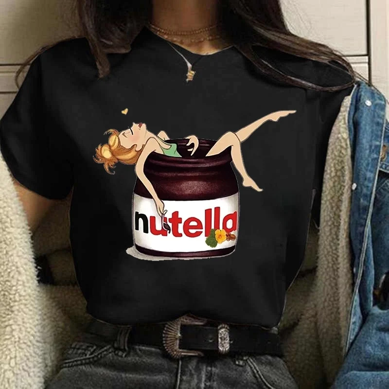Damen Sommer Top 3D Nutella T-Shirt Rundhals Streetwear lockeres Damentop