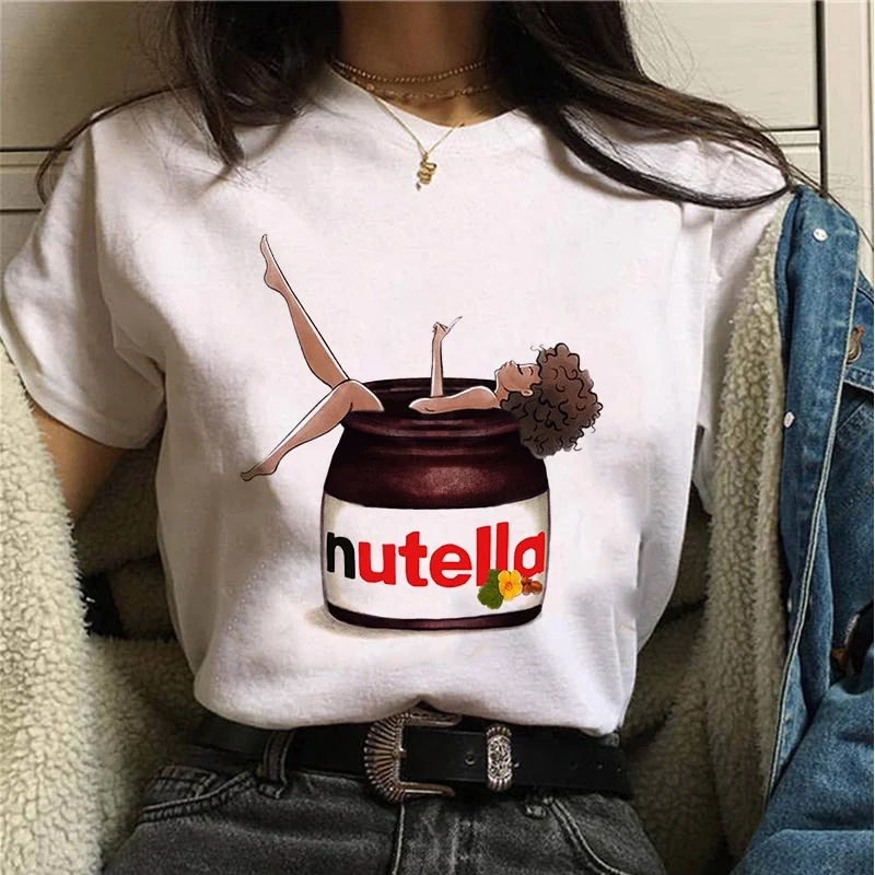 Damen Sommer Top 3D Nutella T-Shirt Rundhals Streetwear lockeres Damentop