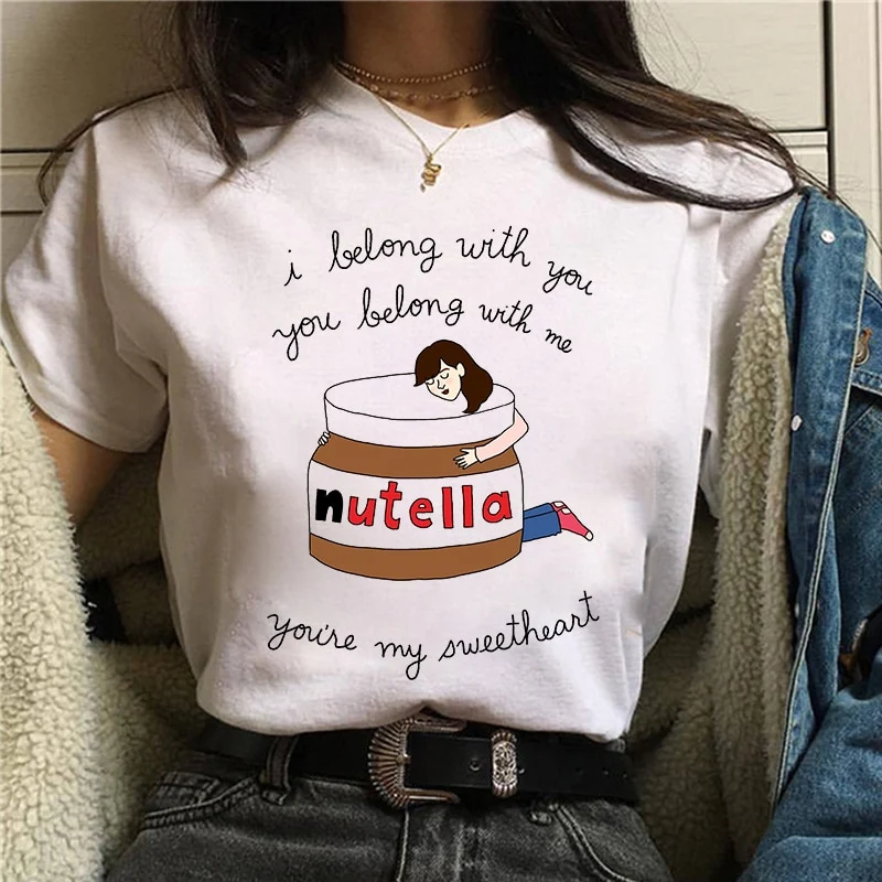 Damen Sommer Top 3D Nutella T-Shirt Rundhals Streetwear lockeres Damentop