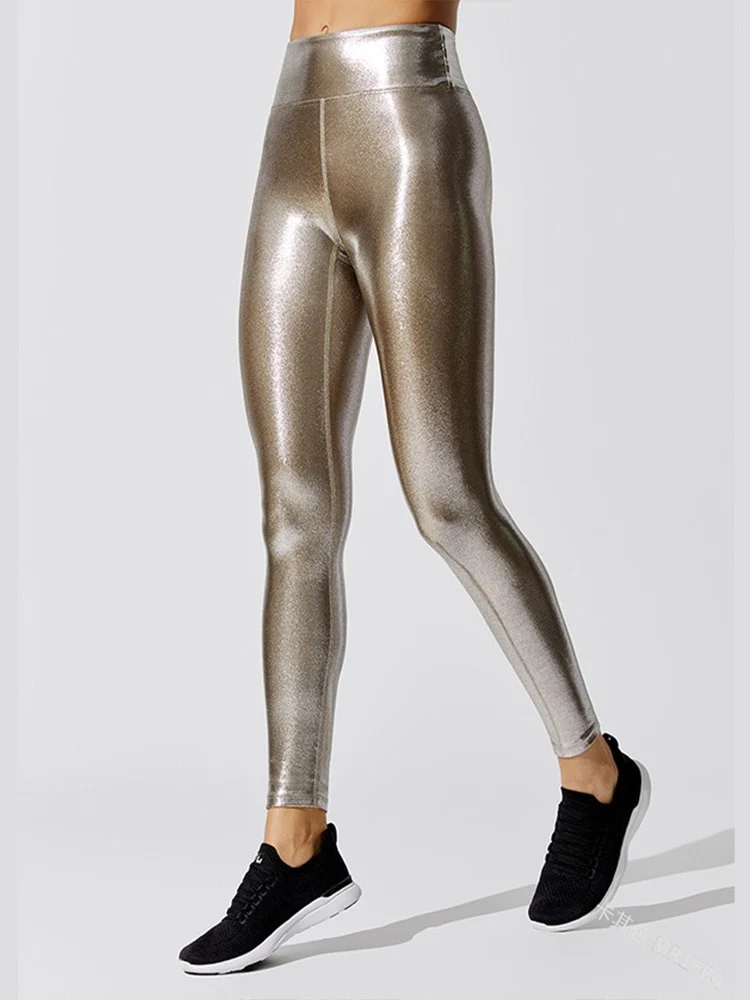 Fitness Leggings Hohe Taille Push-Up Damen Glänzende Nahtlose Hose