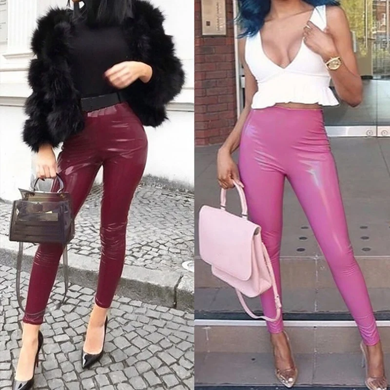 Sexy frauen Leggings Leggins Lang Hose Leder Optik Nachtclub Sexy Hohe Elastizität