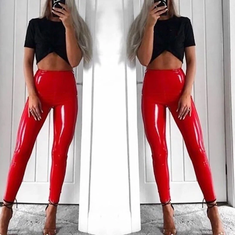 Sexy frauen Leggings Leggins Lang Hose Leder Optik Nachtclub Sexy Hohe Elastizität