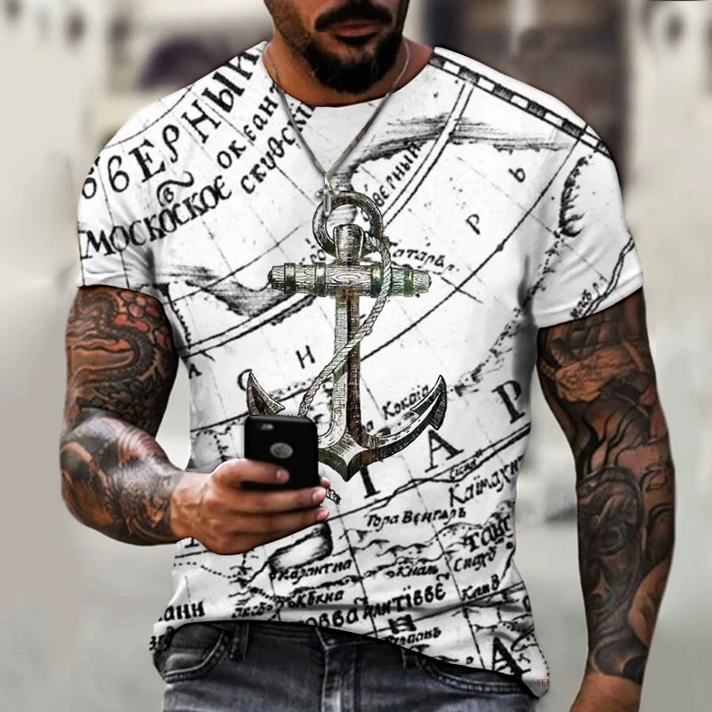 Herren Anker Anchor 3D T-Shirt Rundhals Unisex Sommer Streetwear Men