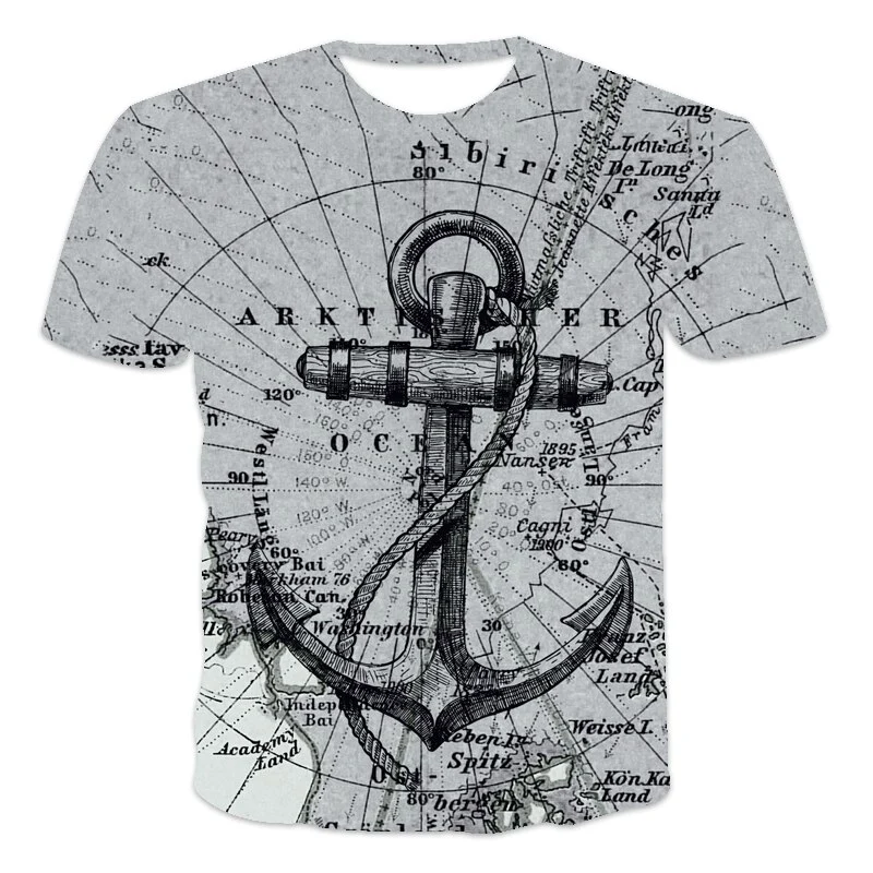 Herren Anker Anchor 3D T-Shirt Rundhals Unisex Sommer Streetwear Men