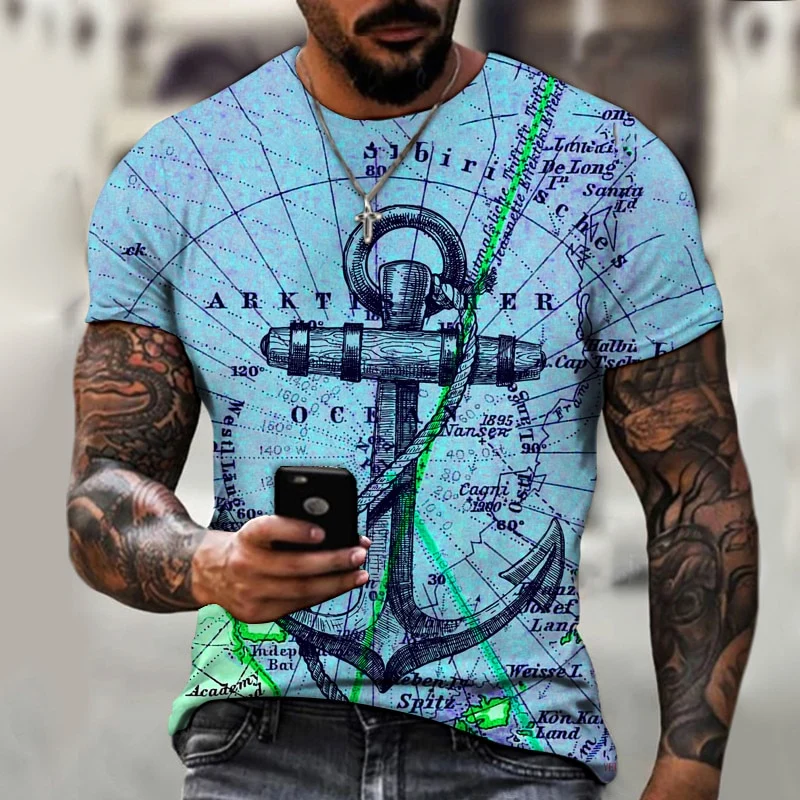 Herren Anker Anchor 3D T-Shirt Rundhals Unisex Sommer Streetwear Men