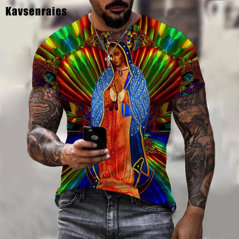 Herren Heilige Madonna 3D T-Shirt Rundhals Unisex Sommer Streetwear Men