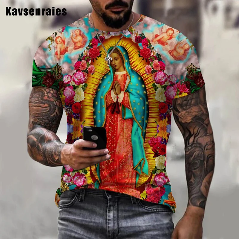 Herren Heilige Madonna 3D T-Shirt Rundhals Unisex Sommer Streetwear Men