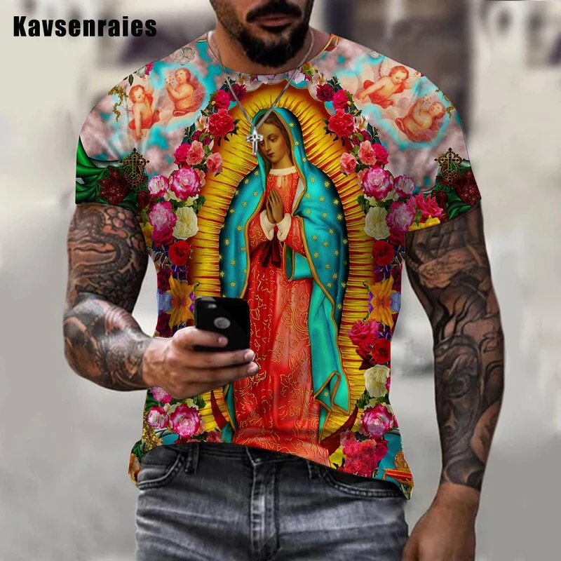 Herren Heilige Madonna 3D T-Shirt Rundhals Unisex Sommer Streetwear Men