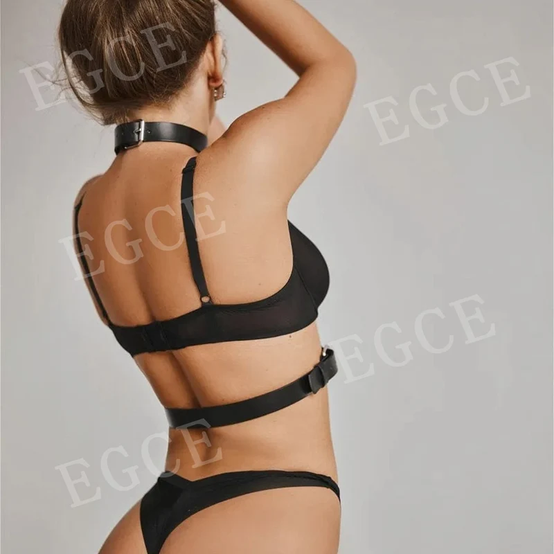 Sexy Punk Damen Halsband Riemen BH Neckholder Body Harness Bondage Erotik