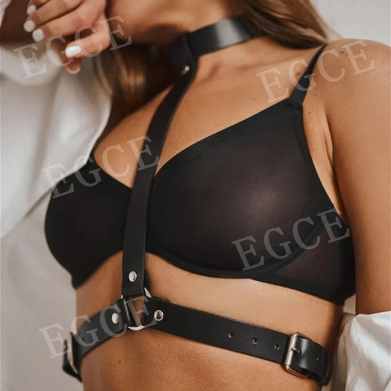 Sexy Punk Damen Halsband Riemen BH Neckholder Body Harness Bondage Erotik