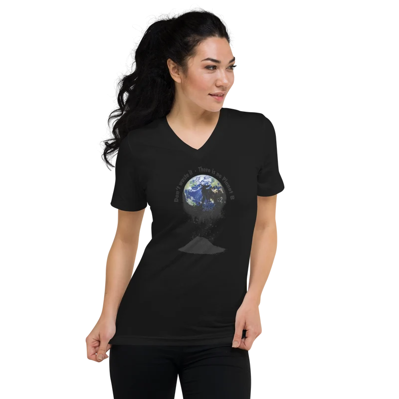 Kurzärmeliges Unisex-T-Shirt mit V-Ausschnitt Don't waste it. There is no Planet B.