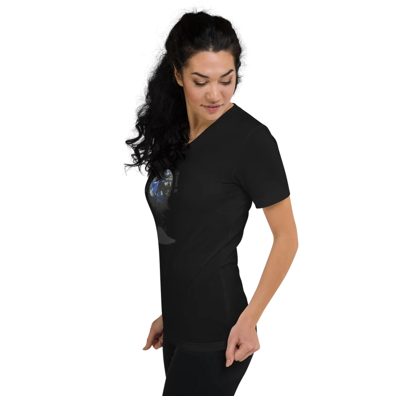Kurzärmeliges Unisex-T-Shirt mit V-Ausschnitt Don't waste it. There is no Planet B.