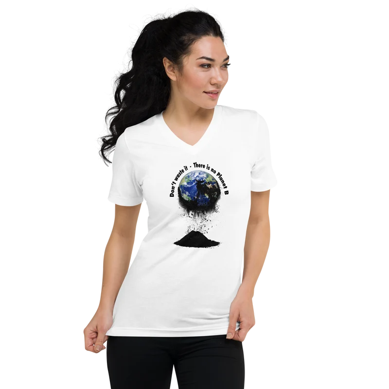 Kurzärmeliges Unisex-T-Shirt mit V-Ausschnitt Don't waste it. There is no Planet B.