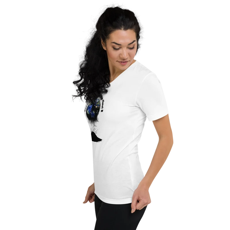 Kurzärmeliges Unisex-T-Shirt mit V-Ausschnitt Don't waste it. There is no Planet B.