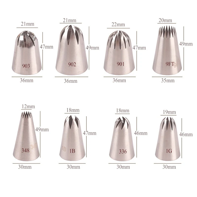 8 Stk Sahnetülle Spritztüllen Edelstahl für Kuchen und Süßwaren Küchenhelfer