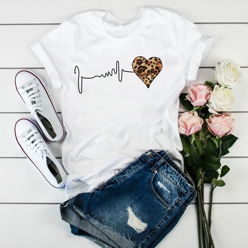 Damen Sommer Top 3D Leopard T-Shirt Rundhals Streetwear lockeres Damentop