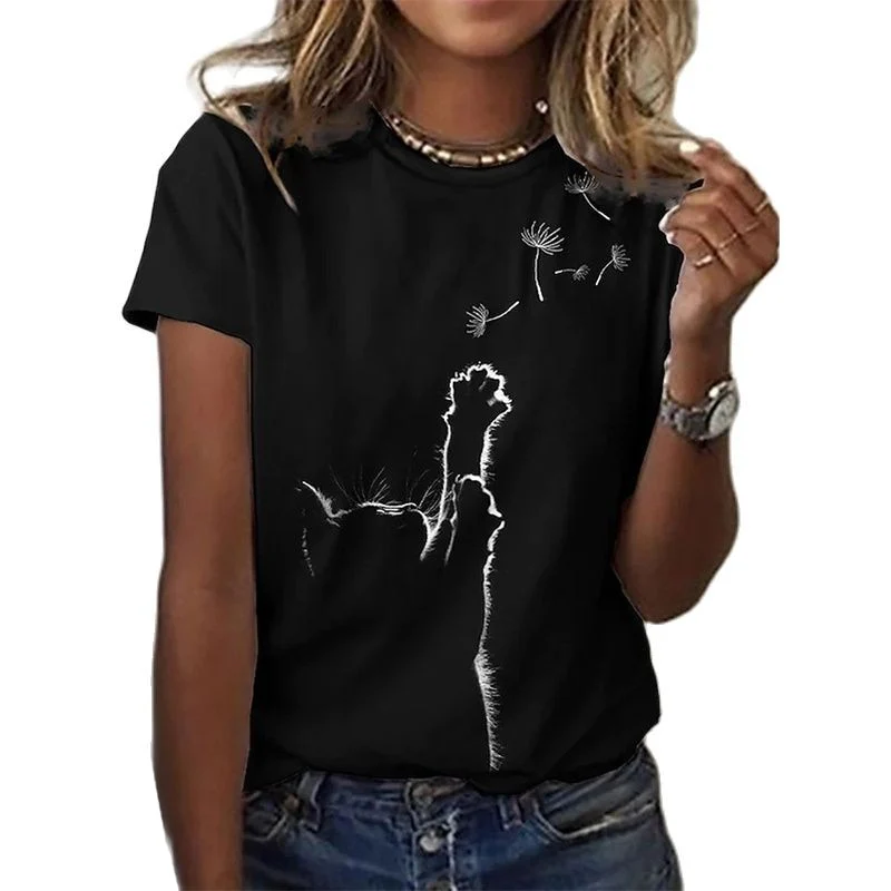 Damen Sommer Top 3D Katzen T-Shirt Rundhals Streetwear lockeres Damentop