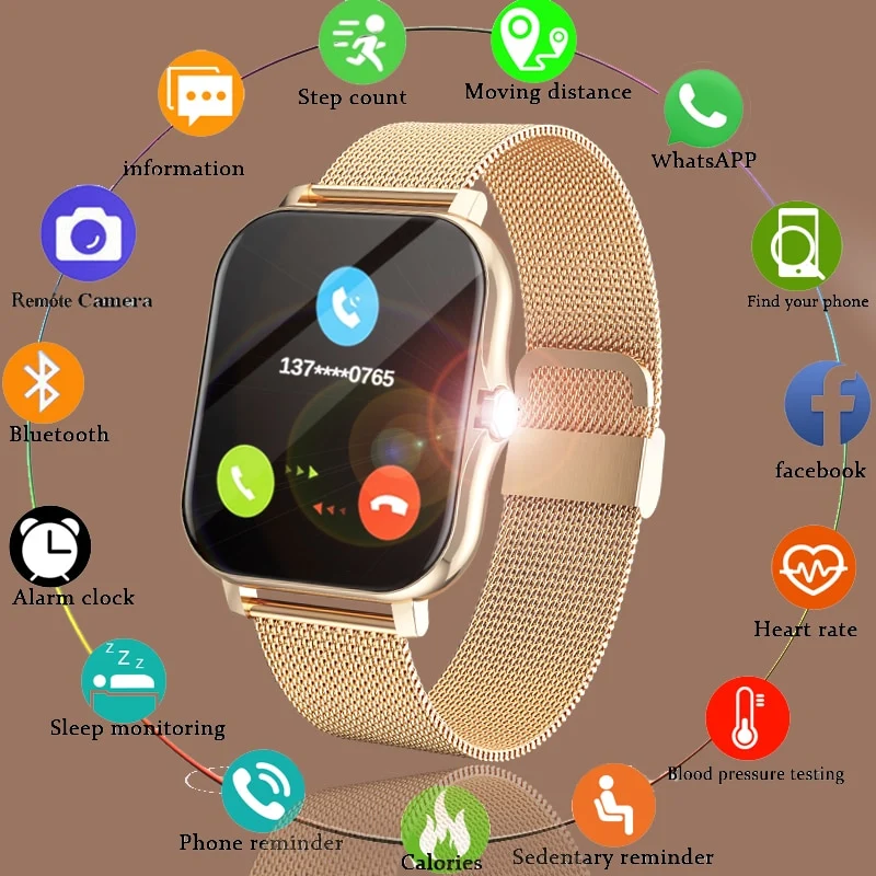 Frauen Smart Watch Männer Farbdisplay Full Touch Fitness Tracker Bluetooth Damen Smartwatch