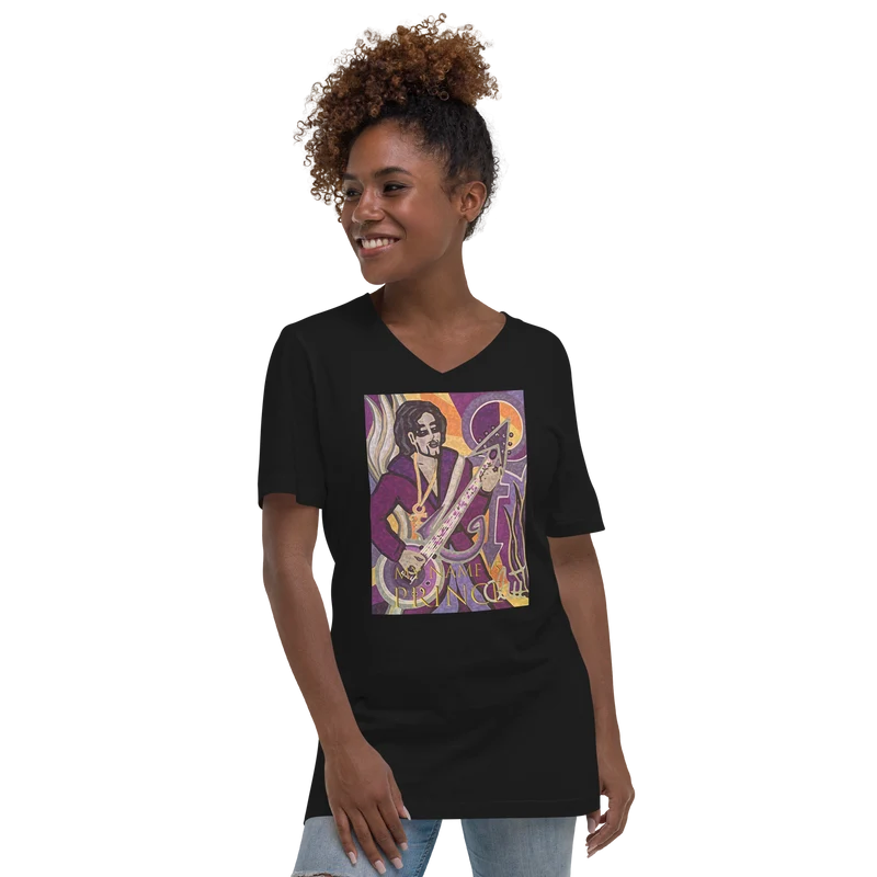 Kurzärmeliges Unisex-T-Shirt mit V-Ausschnitt My name is Prince