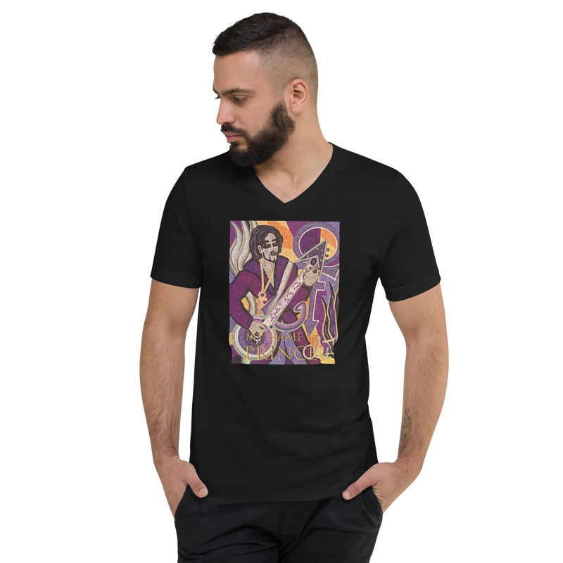 Kurzärmeliges Unisex-T-Shirt mit V-Ausschnitt My name is Prince