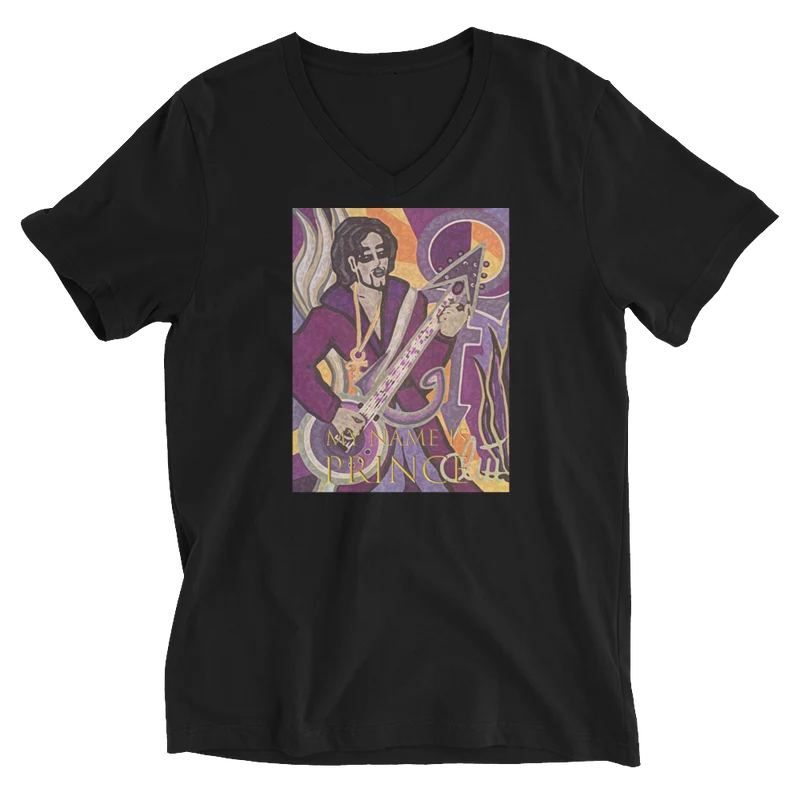 Kurzärmeliges Unisex-T-Shirt mit V-Ausschnitt My name is Prince