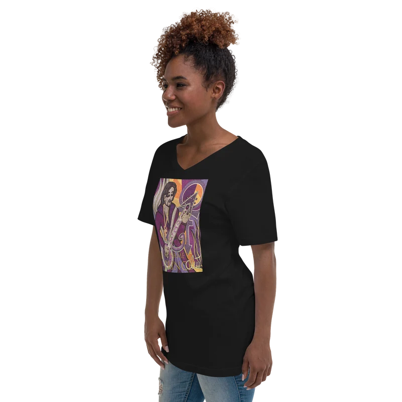 Kurzärmeliges Unisex-T-Shirt mit V-Ausschnitt My name is Prince
